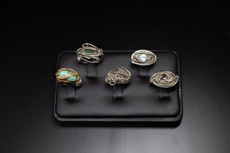 Sterling silver wire-wrap rings by Jacob Kirby